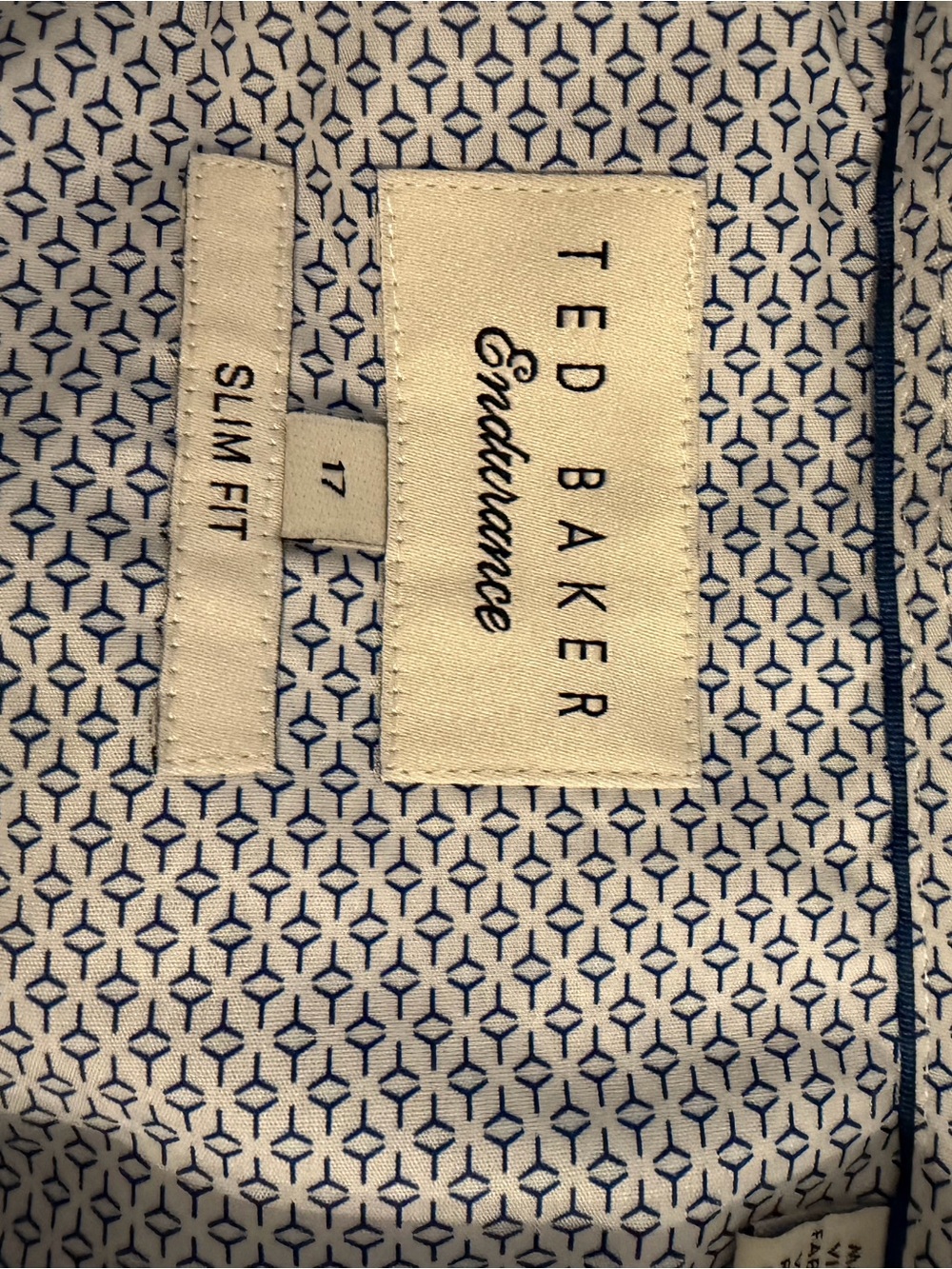 Ted Baker Endurance Slim Fit Shirt - White with Navy Geometric Print